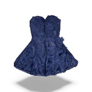 Papaya Small Elegant Navy Blue Embroidered 3D flowers women Dress